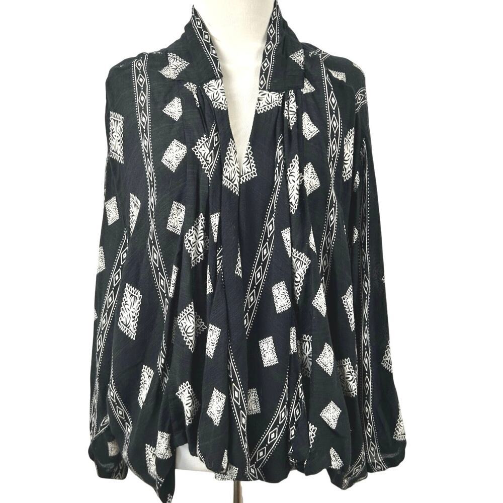 Amuse Society Black White Tribal Print Open Front Kimono Cardigan Jacket Small